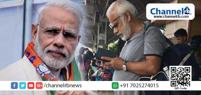 You are currently viewing റെയിൽവേ സ്റ്റേഷനിലെ മോദി താടിവടിക്കുന്നു; ബി. ജെ. പി യുടെ രാഷ്ട്രീയം ഇഷ്ടമല്ലെങ്കിലും മോദിയോട് വലിയ താല്‍പര്യമാണെന്നും ഈ കണ്ണൂരുകാരൻ