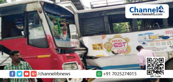 You are currently viewing നിര്‍ത്തിയിട്ട കെ.എസ്.ആര്‍.ടി.സി ബസില്‍ സ്വകാര്യ ബസിടിച്ച് 20 പേര്‍ക്കു പരിക്ക്