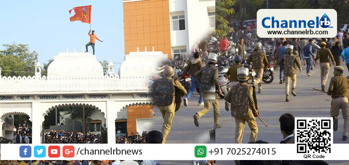 You are currently viewing രാജസ്ഥാനില്‍ ലൗവ് ജിഹാദ് ആരോപിച്ച്‌ യുവാവിനെ തീകൊളുത്തി കൊന്ന കേസിലെ പ്രതിയ്ക്ക് വേണ്ടി കോടതി പരിസരത്ത് പ്രകടനം; സംഘപരിവാര്‍ പ്രവര്‍ത്തകര്‍ കോടതിക്ക് മുകളില്‍ കാവിക്കൊടി കെട്ടി; പോലീസ് നിരോധനാജ്ഞ പ്രഖ്യാപിച്ചു