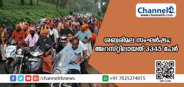 You are currently viewing ശബരിമല സംഘര്‍ഷം; അറസ്റ്റിലായത് 3345 പേര്‍, 517 കേസുകള്‍ രജിസ്റ്റര്‍ ചെയ്തു; ജാമ്യം ലഭിക്കാന്‍ 13 ലക്ഷം രൂപ വരെ കെട്ടി വെക്കേണ്ടിവരും