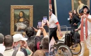 Read more about the article സ്ത്രീ വേഷം ധരിച്ചത്തി ലിയനാര്‍ഡോ ഡാവിഞ്ചിയുടെ മോണലീസയ്ക്ക് നേരെ കേക്കെറിഞ്ഞു : സന്ദര്‍ശകന്‍ പിടിയില്‍