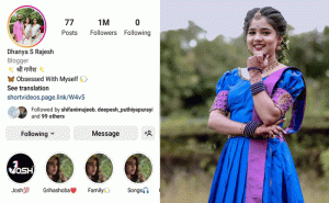 Read more about the article ഇൻസ്റ്റാഗ്രാമിൽ 1 മില്യൺ ഫോളോവേഴ്സ്; നേട്ടവുമായി കാസർകോടുകാരി ധന്യ എസ്. രാജേഷ്