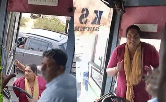 You are currently viewing കേരള ആര്‍.ടി.സി ബസ് സ്‌കൂട്ടറില്‍ തട്ടി; യുവതി ബസ് തടഞ്ഞു; സംഭവം മൈസൂരുവിലെ മണിപ്പാല്‍ ആശുപത്രിക്ക് സമീപം