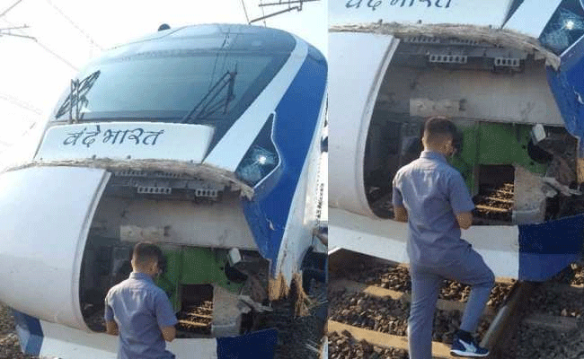 Read more about the article ഗുജറാത്തിൽ വന്ദേ ഭാരത് ട്രെയിൻ വീണ്ടും അപകടത്തിൽപ്പെട്ടു; ഇത്തവണയും ഇടിച്ചത് കാളയുമായി