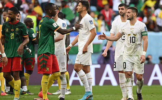 You are currently viewing നിറഞ്ഞുനിന്നത് അവസാനം വരെ വാശിയേറിയ മത്സരം; ആരും ജയിക്കാതെ ഒടുവിൽ കാമറൂണും സെര്‍ബിയയും സമനിലയില്‍ പിരിഞ്ഞു