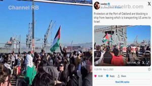 Read more about the article ഇസ്രായേലിലേക്ക് ആയുധങ്ങളുമായി പോകുന്ന യു.എസ് കപ്പല്‍ തടഞ്ഞിട്ട് പ്രക്ഷോഭകര്‍, യു.എസും ഇസ്രായേലും യുദ്ധക്കുറ്റങ്ങള്‍ ചെയ്‌തു കൊണ്ടിരിക്കുകയാണെന്നും പ്രക്ഷോഭകര്‍