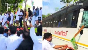 Read more about the article പൊലീസ് വാഹനം തകർത്ത് പ്രവർത്തകർ; എസ്.ഐക്ക് പരുക്ക്, ലാത്തി പിടിച്ചുവാങ്ങി ചിലർ പൊലീസിനെ തിരിച്ചടിച്ചു, തലസ്ഥാനത്ത് തെരുവ് യുദ്ധത്തിന് യൂത്ത് കോൺഗ്രസ്