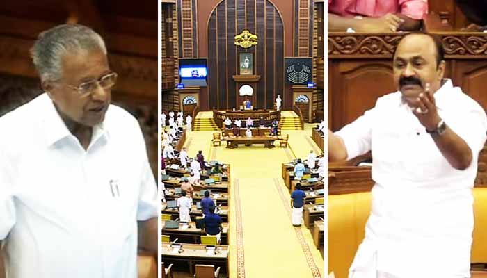 You are currently viewing നിയമസഭാ സമ്മേളനം; മദ്യനയ അട്ടിമറിയിൽ പ്രതിപക്ഷത്തിൻ്റെ അടിയന്തര പ്രമേയ നോട്ടീസ്, വിവാ​ദങ്ങൾ ഉയര്‍ത്തി നടുത്തളത്തിൽ ഇറങ്ങി സർക്കാരിനെ പ്രതിരോധിച്ച്‌ പ്രതിപക്ഷം